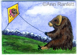 "Too Tundra Fun" - musk ox flying a kite