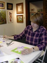 Working on a painting for a Roseville Arts! fundraiser. Photo taken by Sandy O'Bleness in the old Roseville Arts gallery.