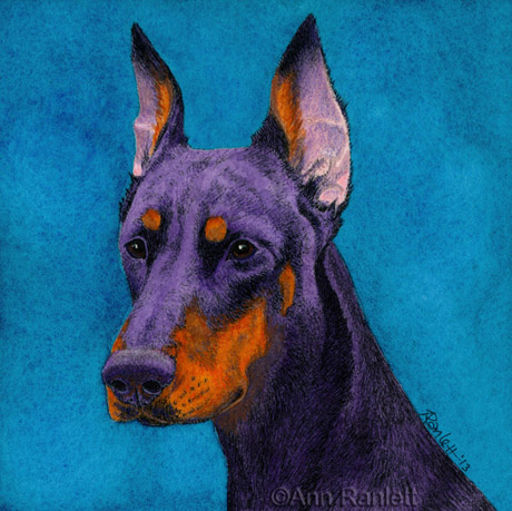 Jinx, mixed media portrait by Ann Ranlett. Click here to see a video of the steps in creating this portrait